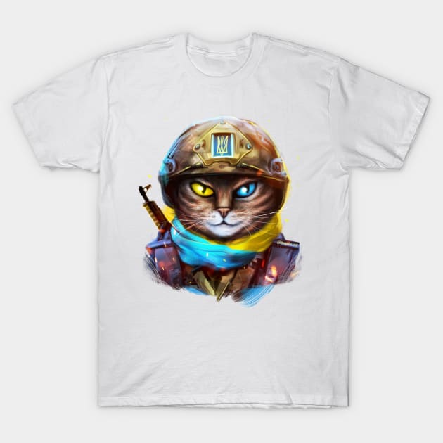 Cat Ukrainian Soldier T-Shirt by Marysha_art